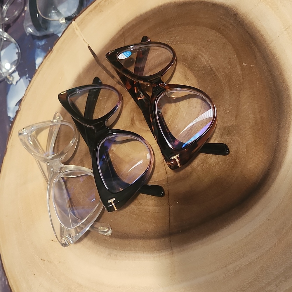 Stylish Cateye  Unisex Eyewear (3 pc Set) - Black, Clear, Tortoise 1.25 New - Picture 3 of 5